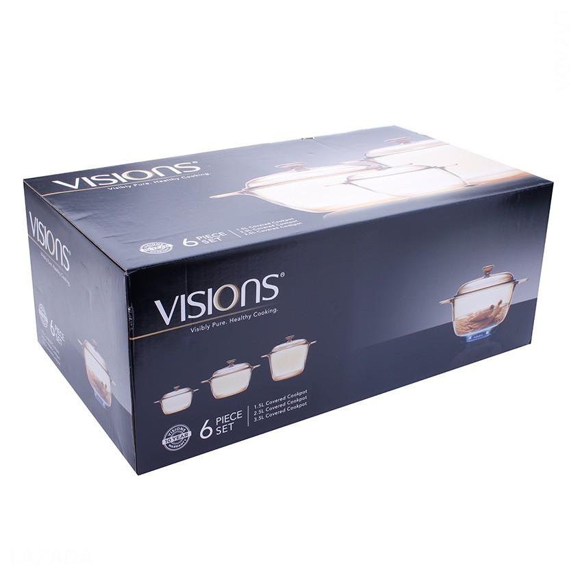 Bộ 3 nồi thủy tinh Visions (loại lớn) VS-330 ,  Xuất xứ từ Pháp ,Hàng chính hãng tặng 1 chảo Fivestar