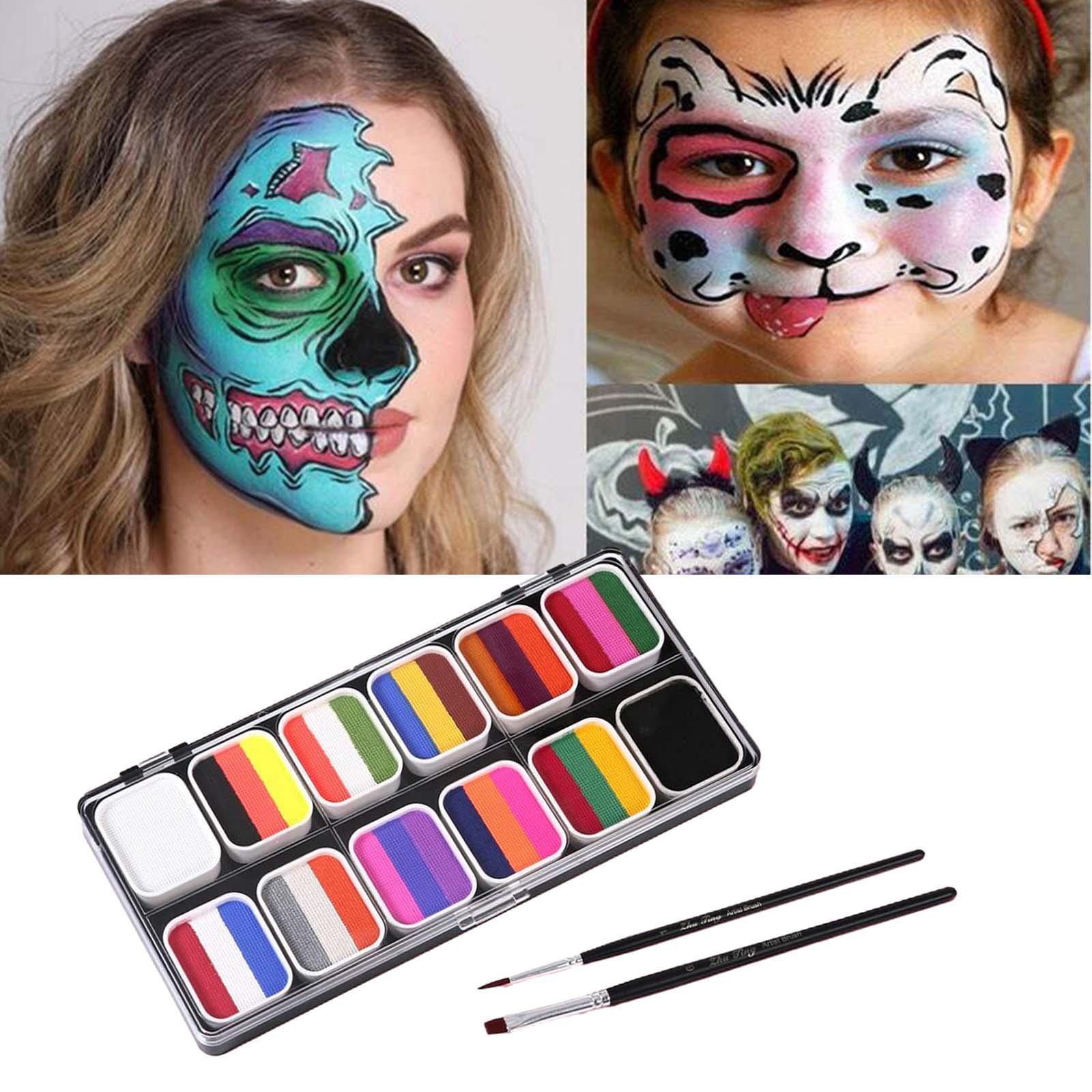 Face Body Paint Palette with 2 Brushes Makeup for Dress up Christmas Holiday