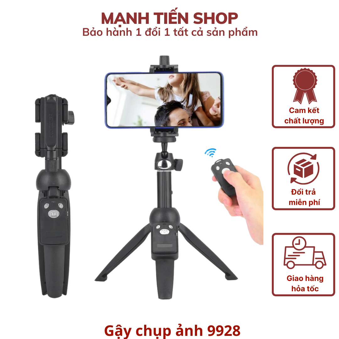 Gậy chụp ảnh YT 9928 kèm nút bluetooth và túi đựng TiMa.lala tiện lợi kiêm tripod chân đế 3 chân - Hàng chính hãng