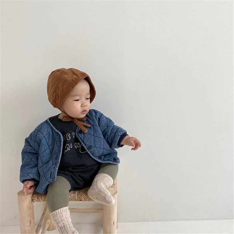 Phong Cách Hàn Quốc Quần Áo Mùa Đông Bé Trai Bé Gái Làm Dày Denim Áo Trẻ Sơ Sinh Ấm Mền Chần Gòn Áo Khoác