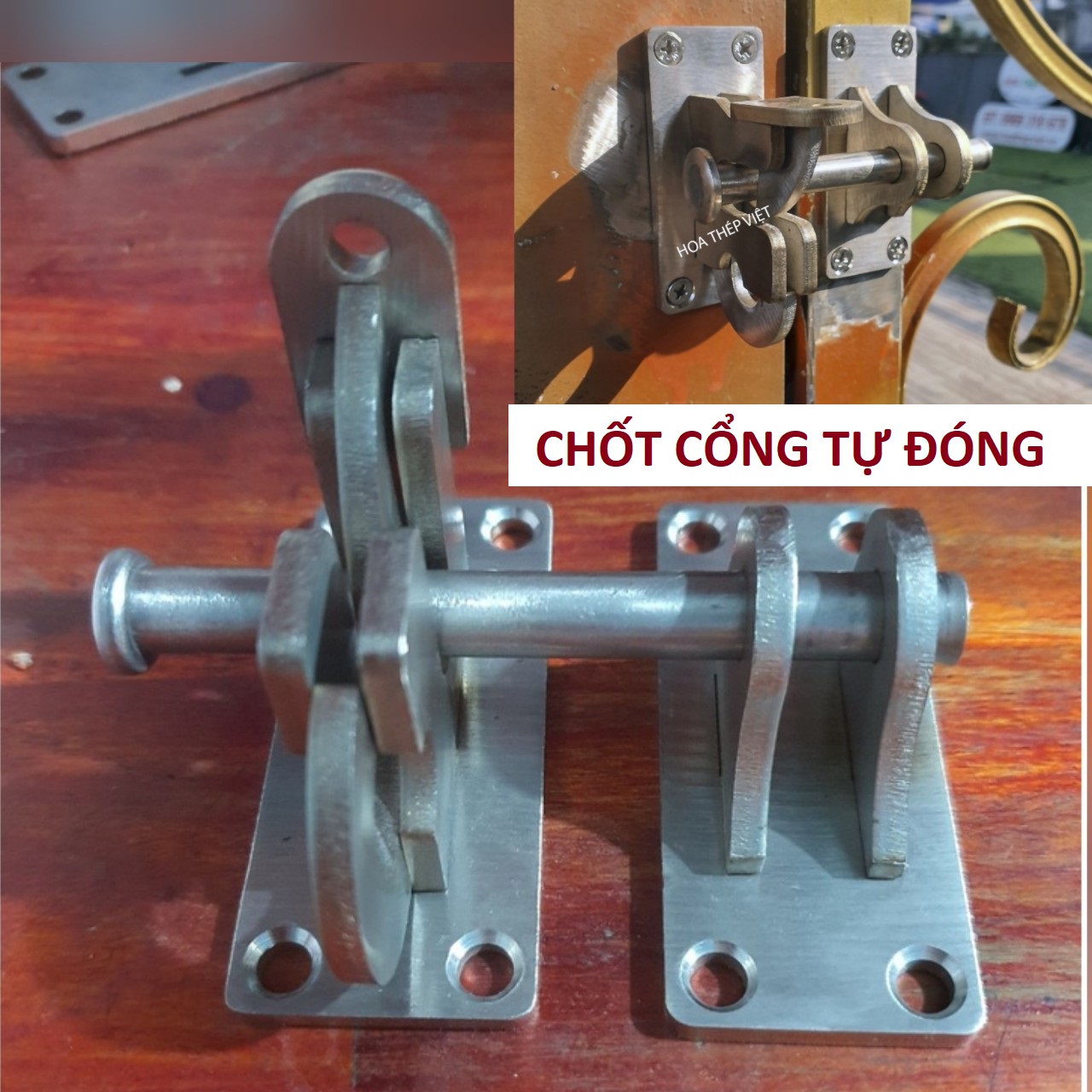 Bộ chốt cửa thông minh tự đóng cho cửa cổng , cửa nhà hàng cao câp cắt CNC loại dày tặng kèm ốc vít