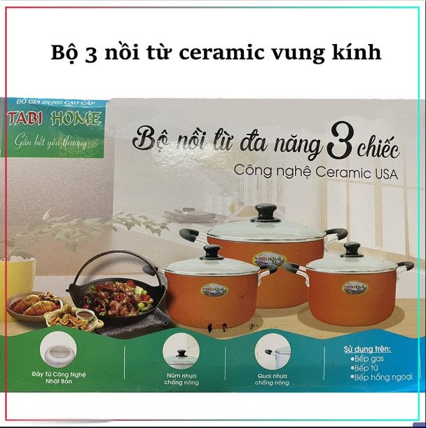 Bộ 3 nồi đế từ ceramic vân đá nắp kính + Tặng ngay 1 máy xay tỏi ớt dây rút