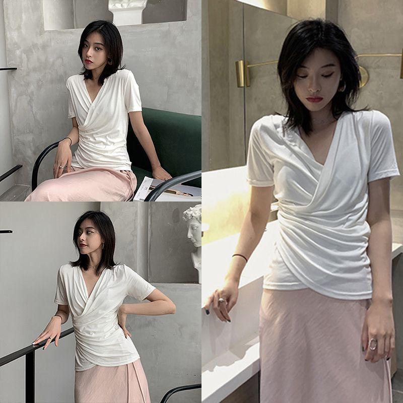 Áo Thun Nữ Ngắn Tay Cổ Chữ V Dáng Ôm