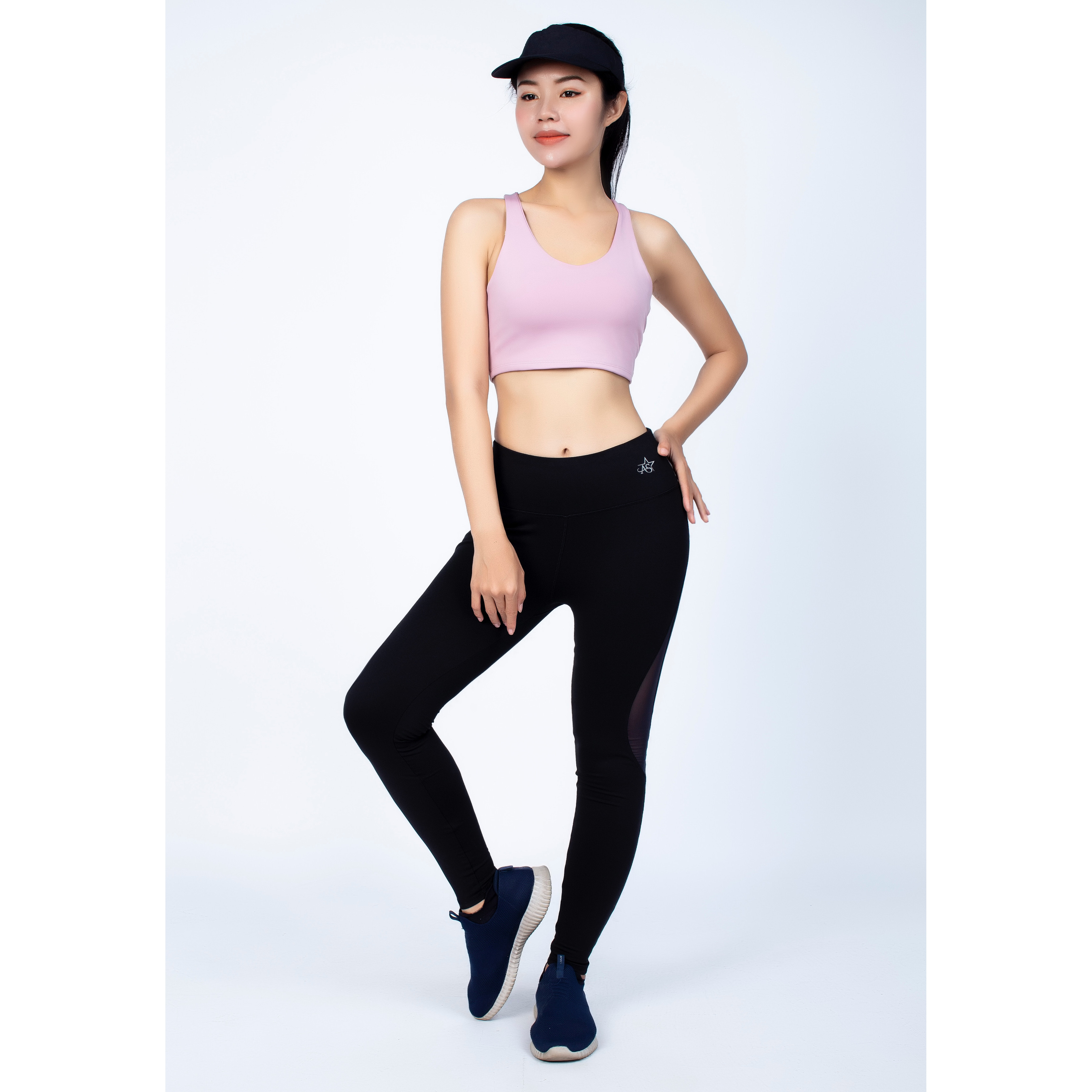 Bộ đồ tập thể thao nữ quần dài phối lưới áo croptop 3 lỗ - BQD3