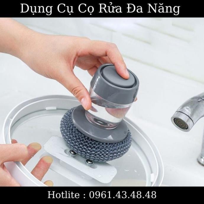 Dụng cụ cọ rửa xoong nồi có bình chứa dầu rửa bát tiện lợi dẽ sử dụng tiết kiệm và an toàn cho da tay