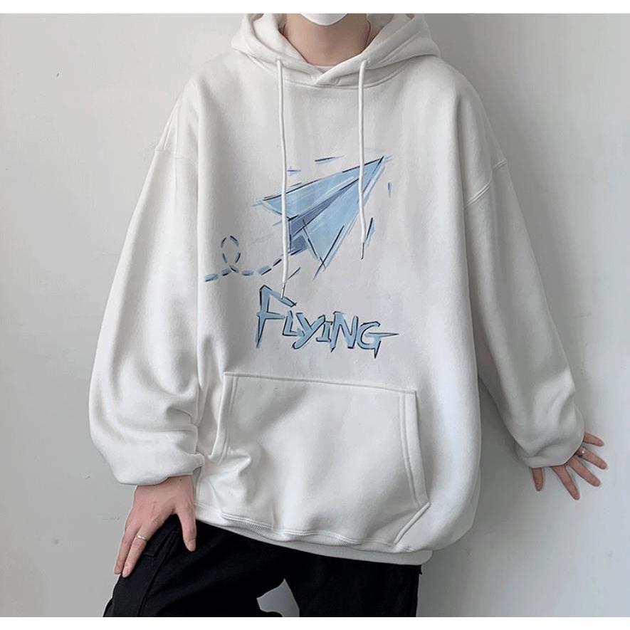 Áo Hoodie Tay Dài Dáng Rộng In Hình Máy Bay Giấy Phong Cách Thời Trang