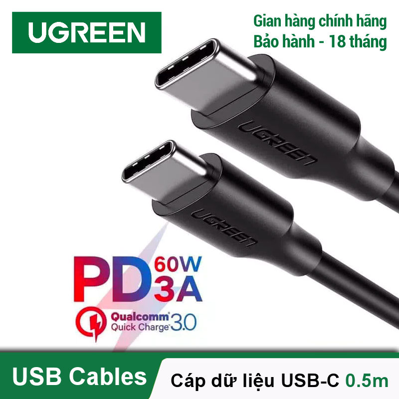 Dây sạc nhanh 2 cổng Type C, dài 0.5-2m UGREEN US286