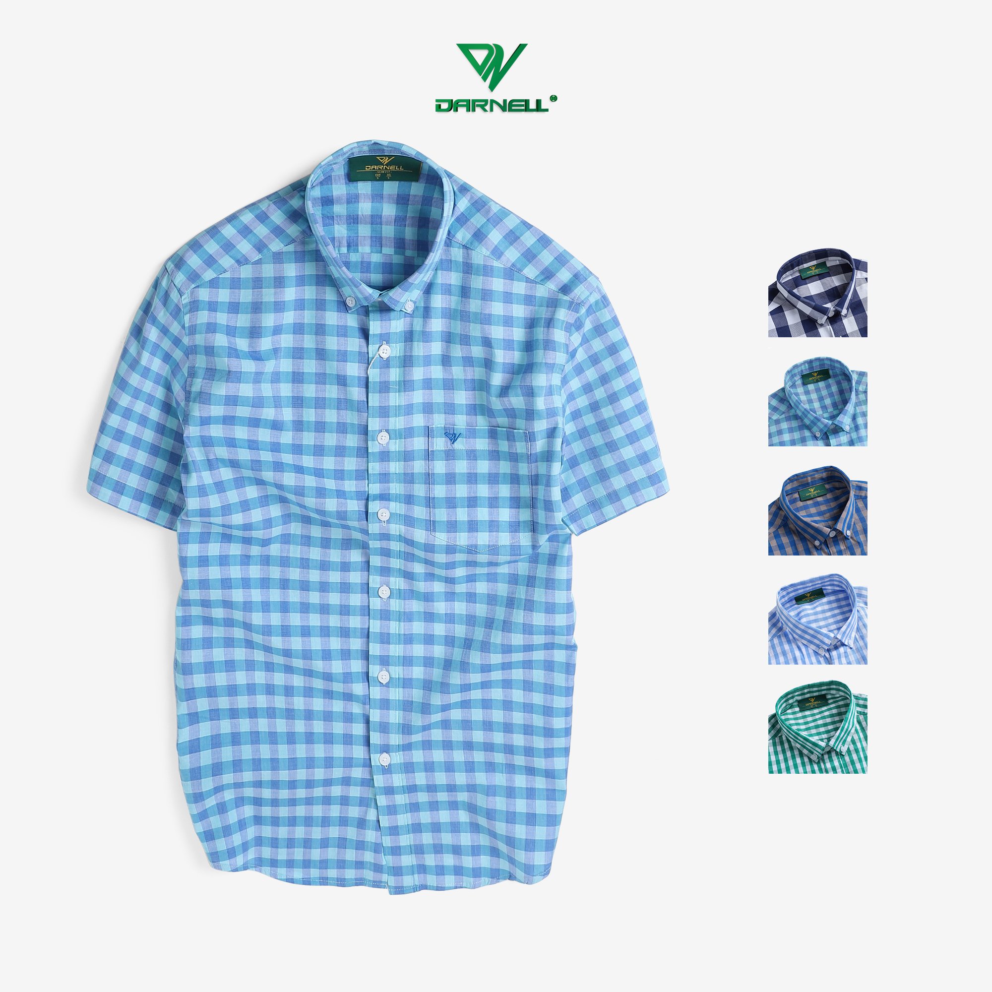 Sơ mi nam ngắn tay DARNEL kẻ caro sợi cotton cao cấp mềm mịn DN515