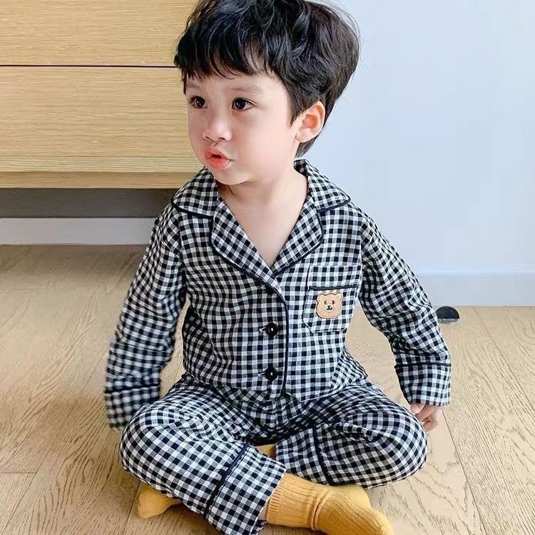 Đồ ngủ bé gái, Pijama cho bé gái, bé trai Habi Fashion HB89 họa tiết caro cho bé 18-40Kg