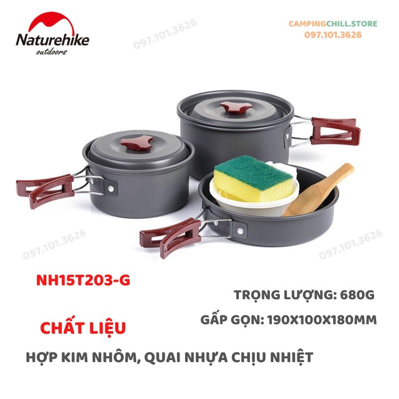 BỘ NỒI DÃ NGOẠI, CẮM TRẠI ( 2 NỒI + 1 CHẢO ) NATUREHIKE NH15T203-G