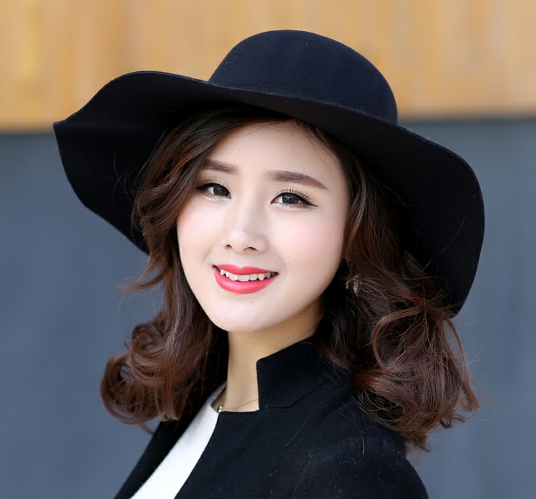 Mũ chống nắng rộng vành nữ nón đi biển màu đen fedora dona22030810