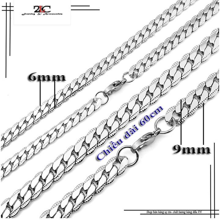 Dây Chuyền Nam Inox Kiểu Lặc 9mm Chạm Khắc 2 Bên Thép Không Gỉ- DCNQC06