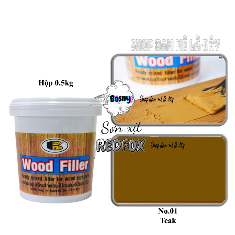 Bột trám gỗ, nột trét gỗ bị nứt Wood Filler No.B218 Bosny hộp 500 gram - Thái Lan, Keo che vết xước, khuyết điểm đồ gỗ nội thất, bàn ghế, tủ gỗ