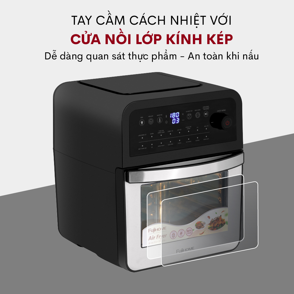 Nồi chiên không dầu 12 Lít điện tử Fujihome A12D, tặng kèm phụ kiện 7 món, 16 chế độ cài đặt món- Hàng Chính Hãng