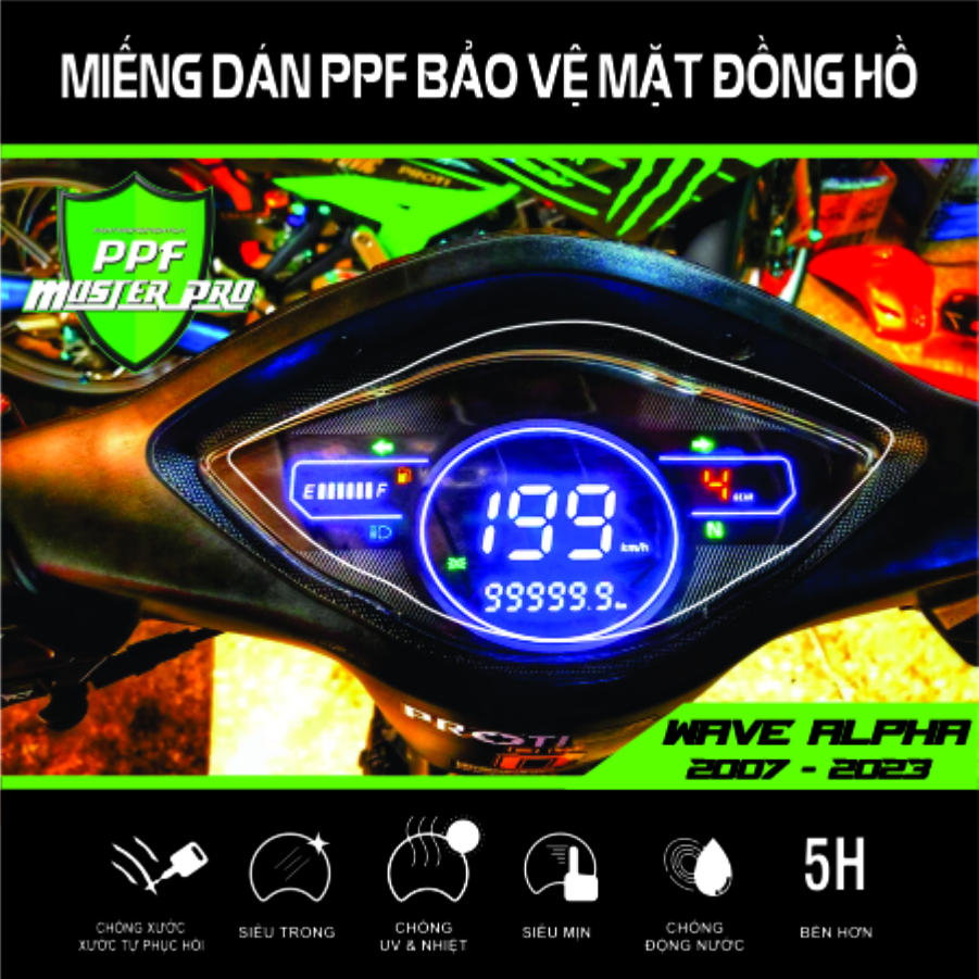 Miếng Dán PPF Bảo Vệ Mặt Đồng Hồ Xe Wave Alpha 2007 - 2023 | Chất Liệu Film PPF