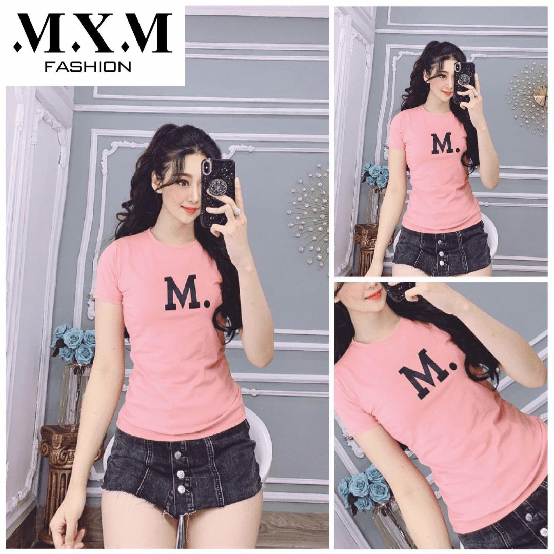 Áo thun nữ cổ tròn MXM in chữ M thun 4 chiều form ôm body cực tôn dáng từ 40-52kg