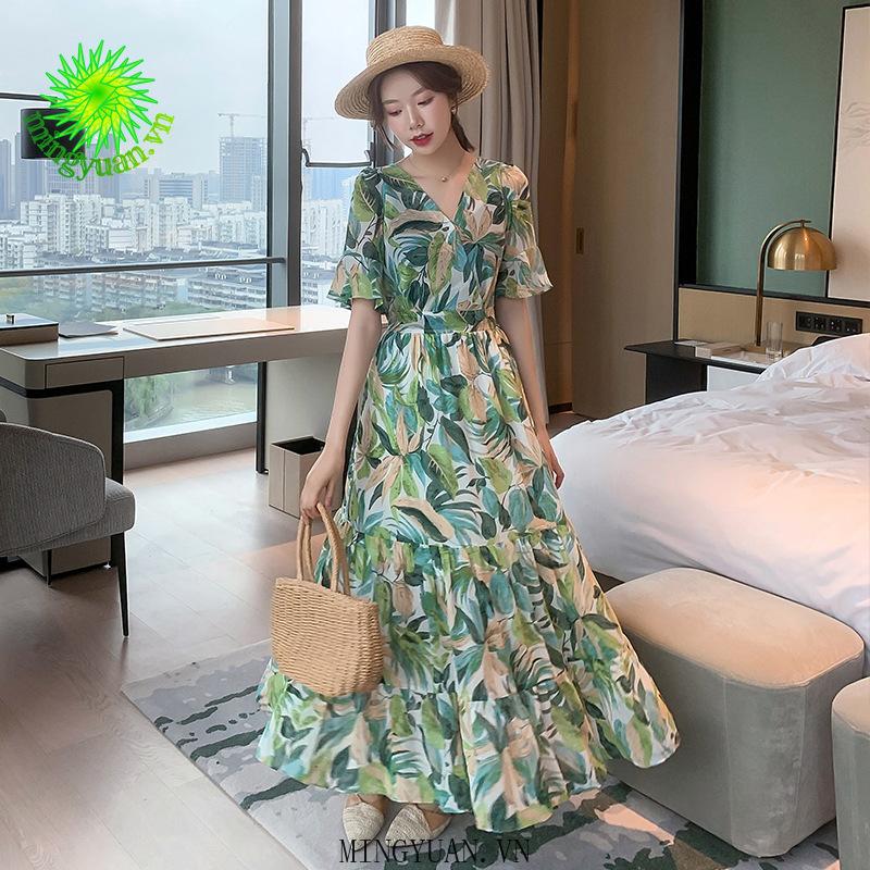 Đầm Nữ Dài Tay Cổ Tròn Eo Thắt Dây Thời Trang