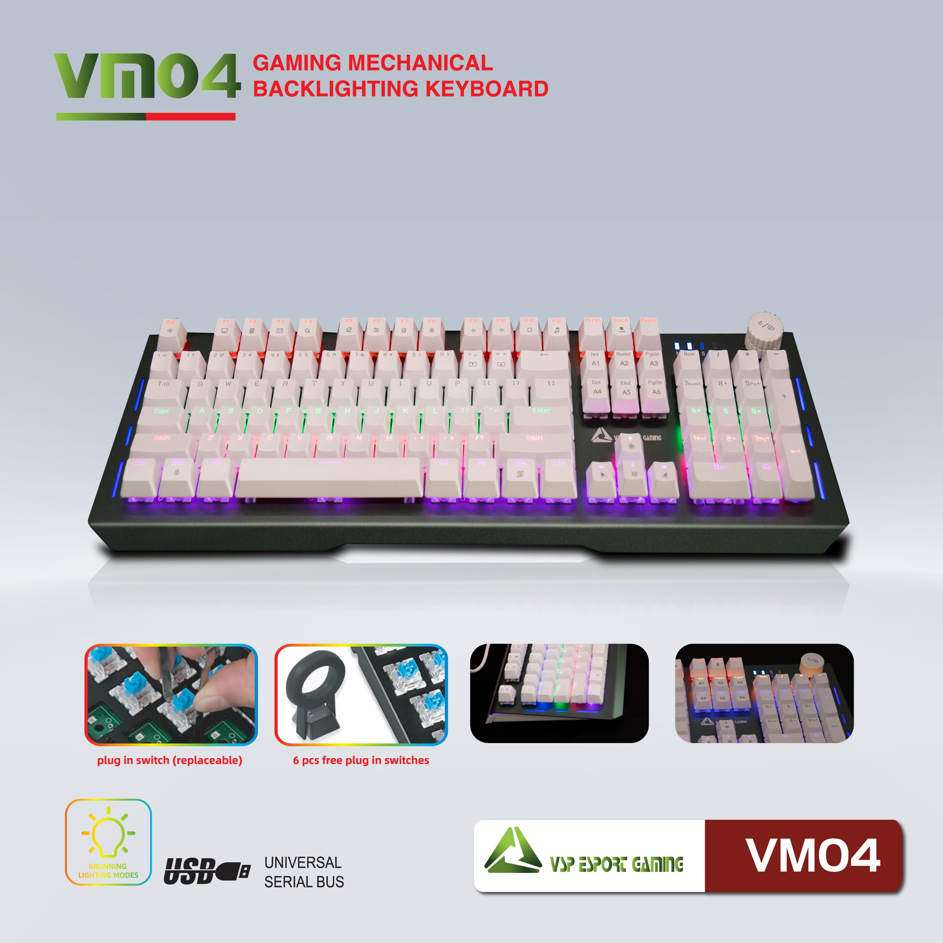Phím Cơ VSP VM04 Trắng Chuyên Gaming - Hàng Chính Hãng