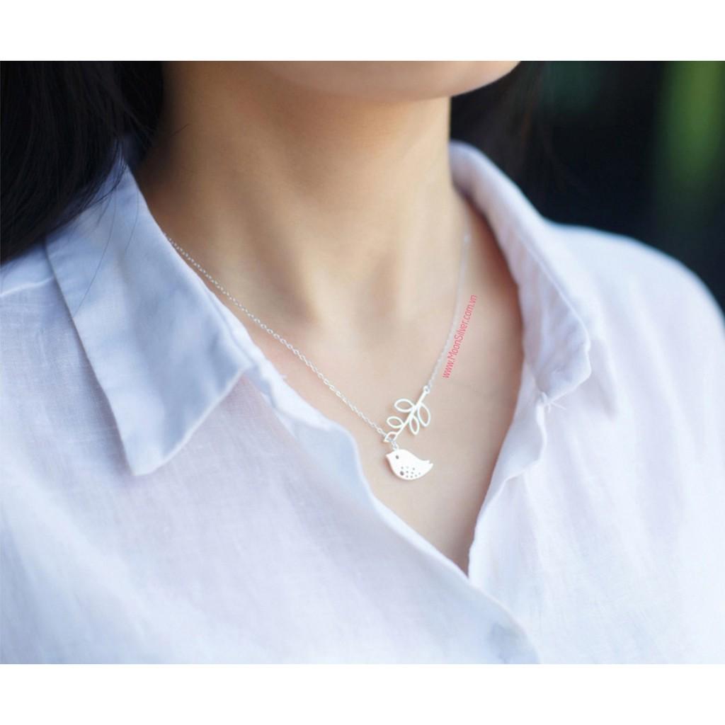Dây Chuyền Bạc Chú Chim Và Chiếc Lá