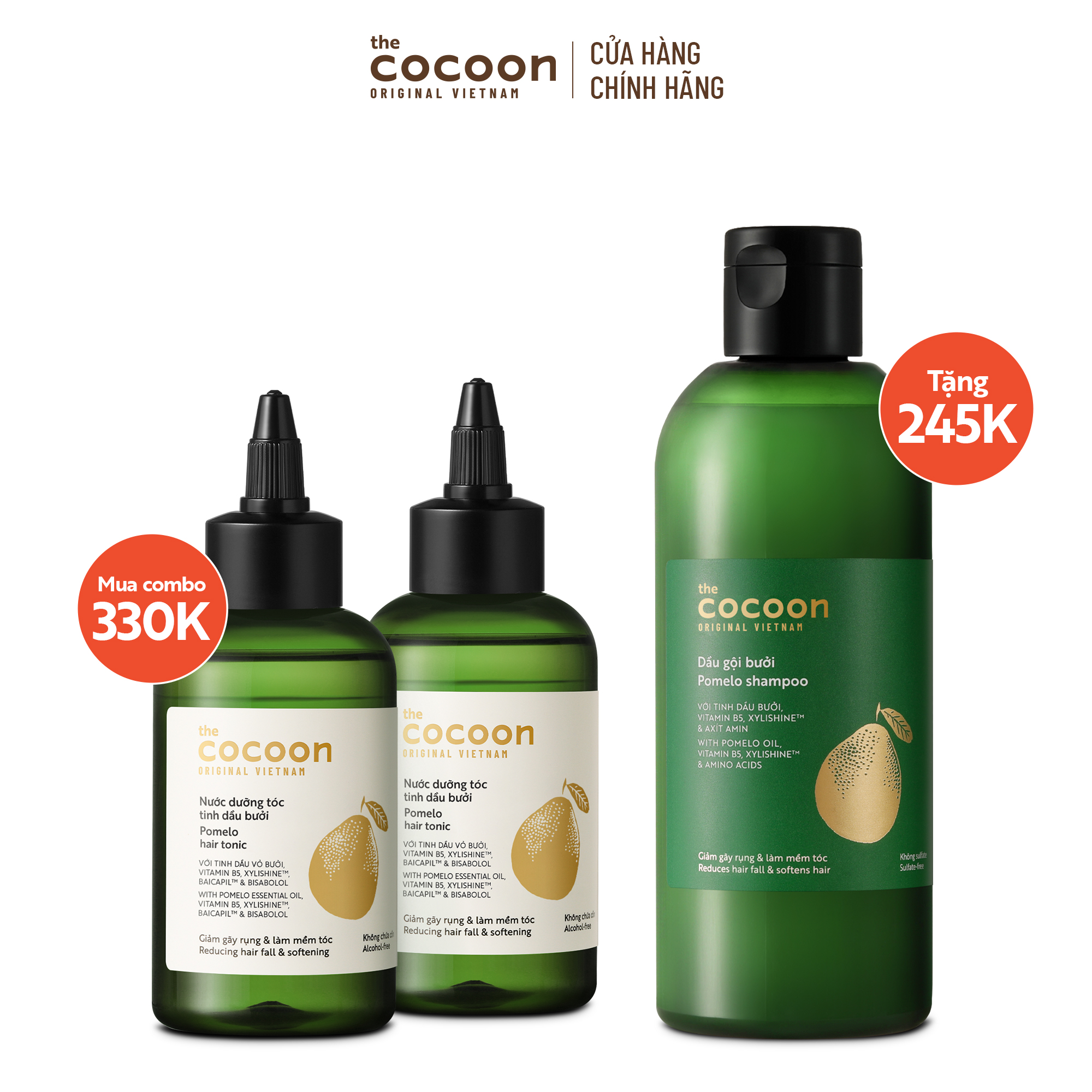 SPECIAL COMBO 2 chai Nước Dưỡng Tóc Tinh Dầu Bưởi Cocoon 140ml - tặng dầu gội bưởi 310ml