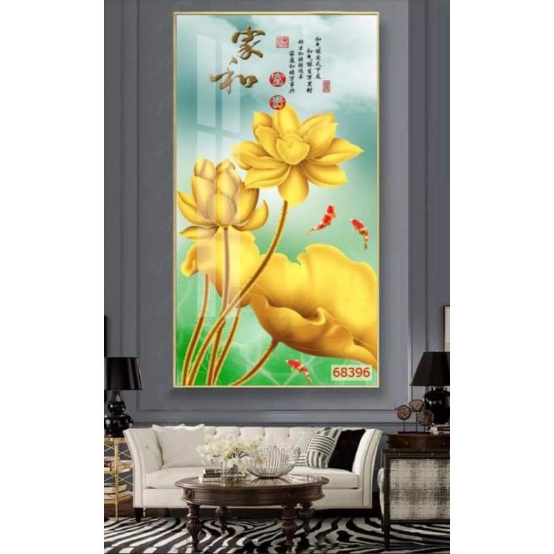 Tranh dán tường hoa sen vàng 3D