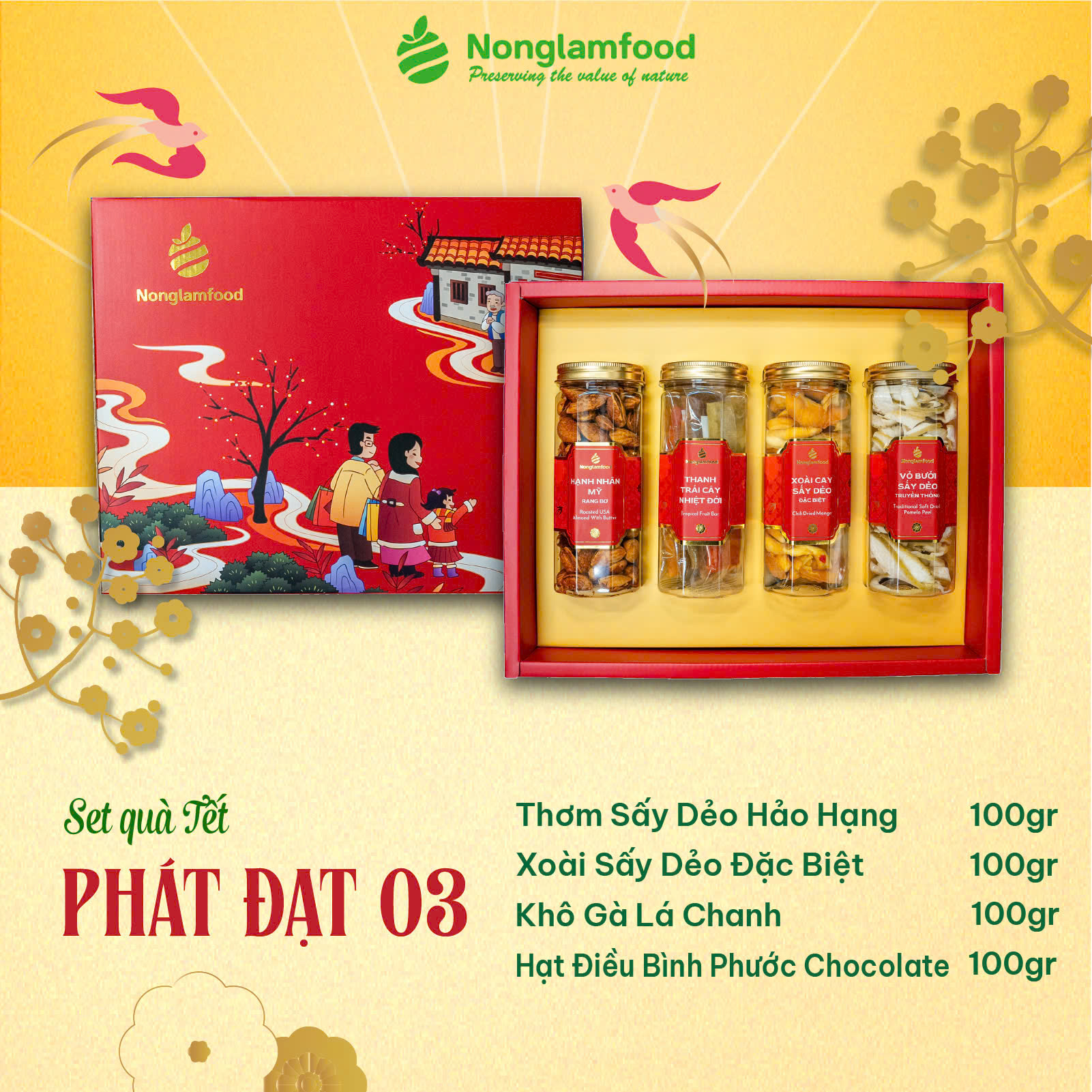[BỘ QUÀ TẾT 2025] Set quà Tết Phát Đạt 3 Nonglamfood | Hạt mứt tết cao cấp Xuân Ất Tỵ cho người thân