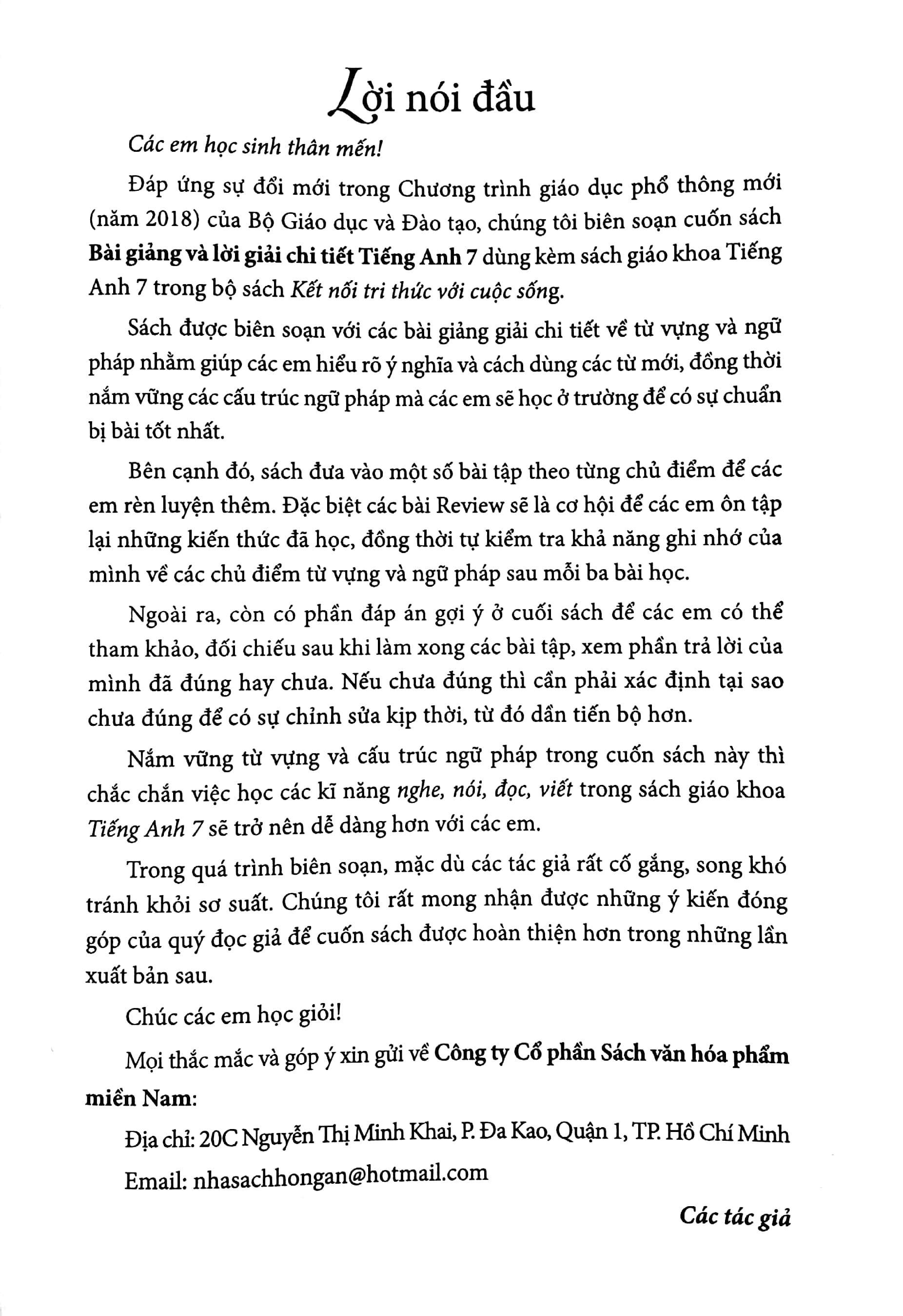 Bài Giảng Và Lời Giải Chi Tiết Tiếng Anh 7