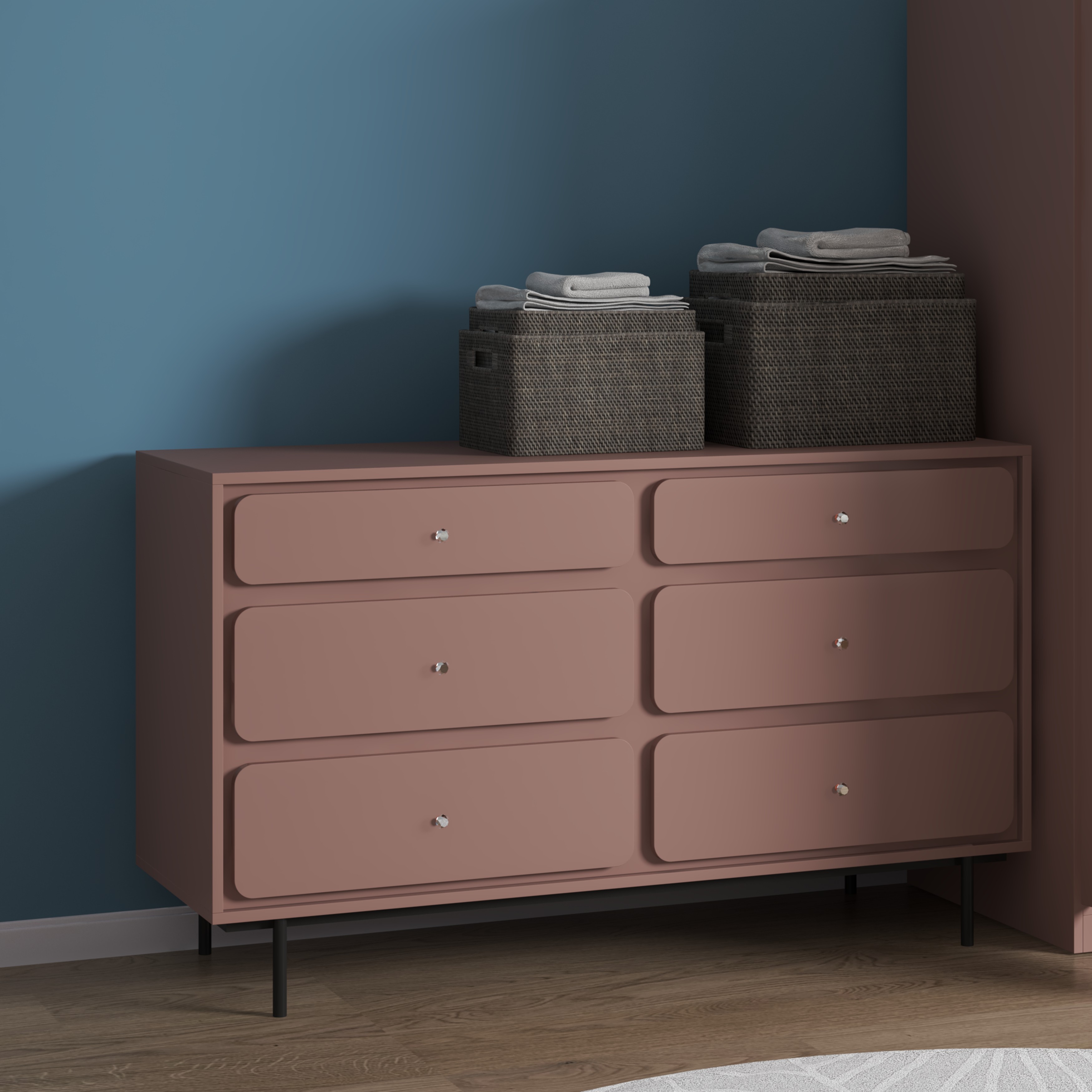 SWEETY, Tủ đựng đồ 6 ngăn kéo - chân sắt, 140cm x 45cm x 82cm , THK_081