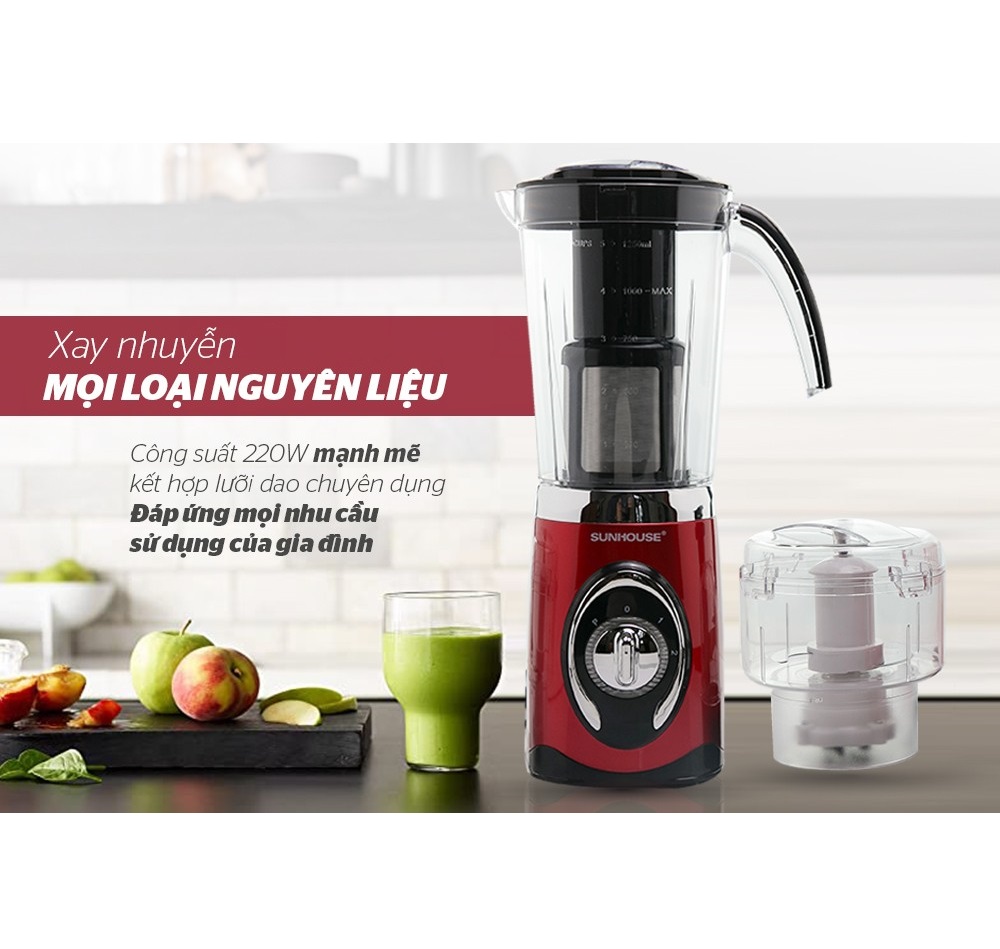 Máy Xay Sinh Tố 3 Cối Sunhouse SHD5322 (1.25L) - Đỏ - Hàng chính hãng