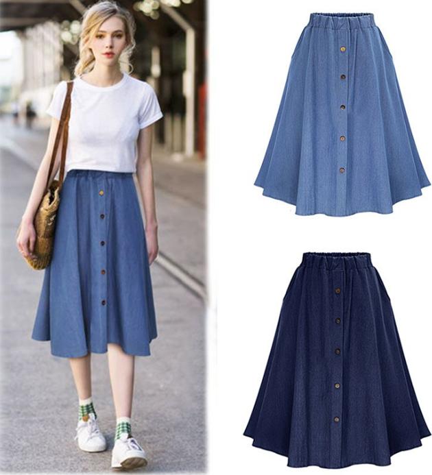 Chân váy Denim đính cúc chất thoáng mát free size VAY01