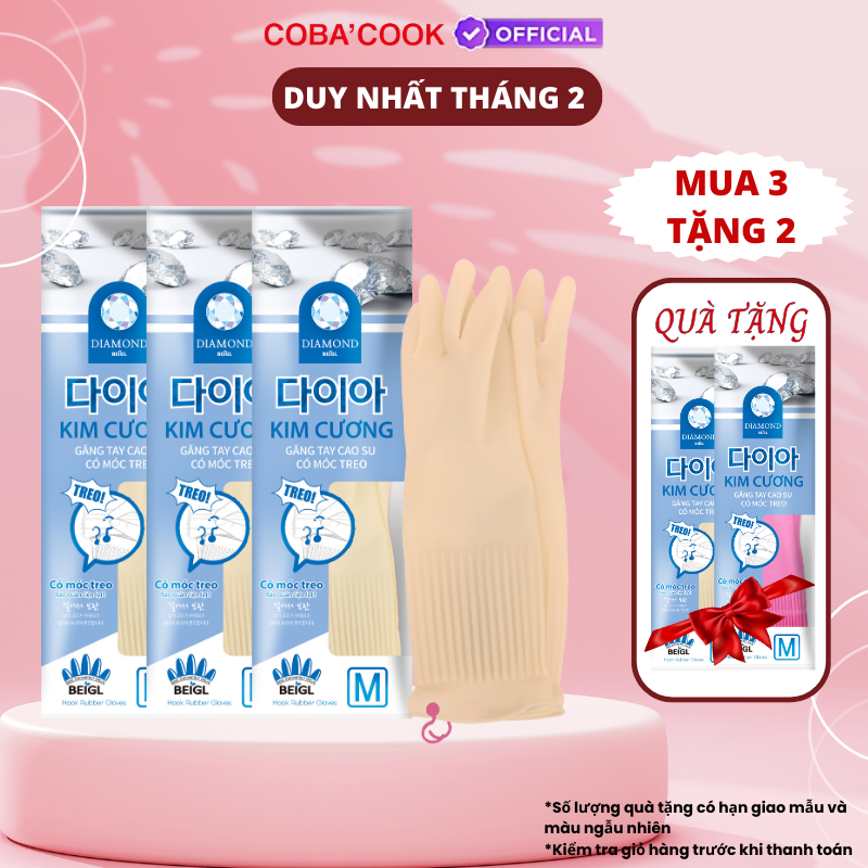 Bộ 3 Đôi Găng Tay Cao Su Có Móc Kim Cương Size M-37cm