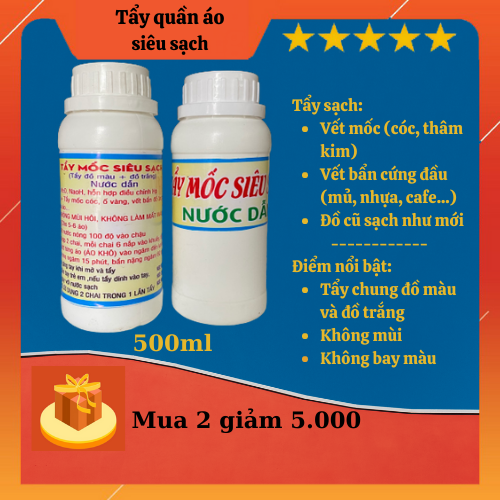 Tẩy mốc quần áo màu áo trắng, tẩy trắng quần áo không mất màu vải không mùi hôi - Cặp 500ml