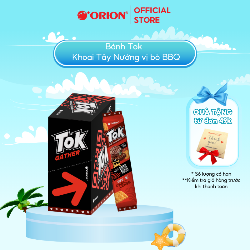 Hộp 10 gói Bánh Khoai Tây Nướng TOK Orion vị BÒ BBQ 365g