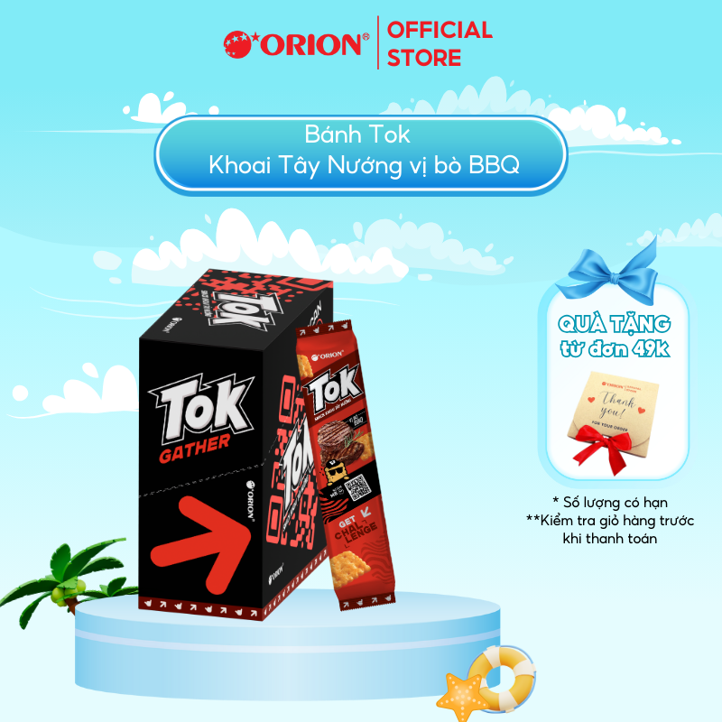 Hộp 10 gói Bánh Khoai Tây Nướng TOK Orion vị BÒ BBQ 365g (36.5g x 10 gói/hộp)