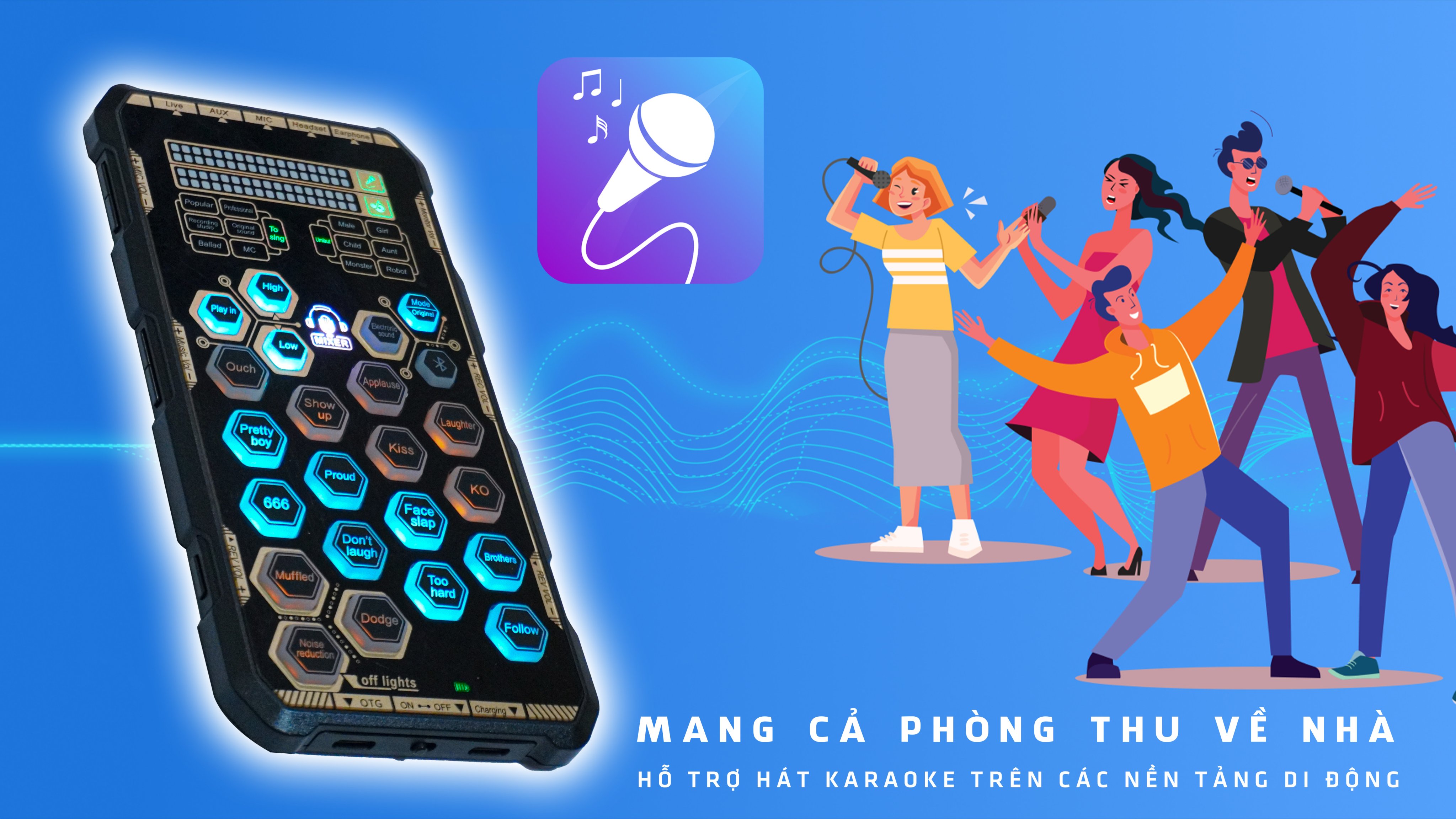 Sound card K9 mobile - Chơi game, thu âm, livestream, karaoke online, pk chỉ cần thêm tai nghe - Hỗ trợ auto tune đổi giọng, hiệu ứng vui nhộn - Bluetooth 5.0, giảm tiếng ồn, trang bị pin sạc - Kết nối dễ dàng với smartphone, máy tính, tablet...