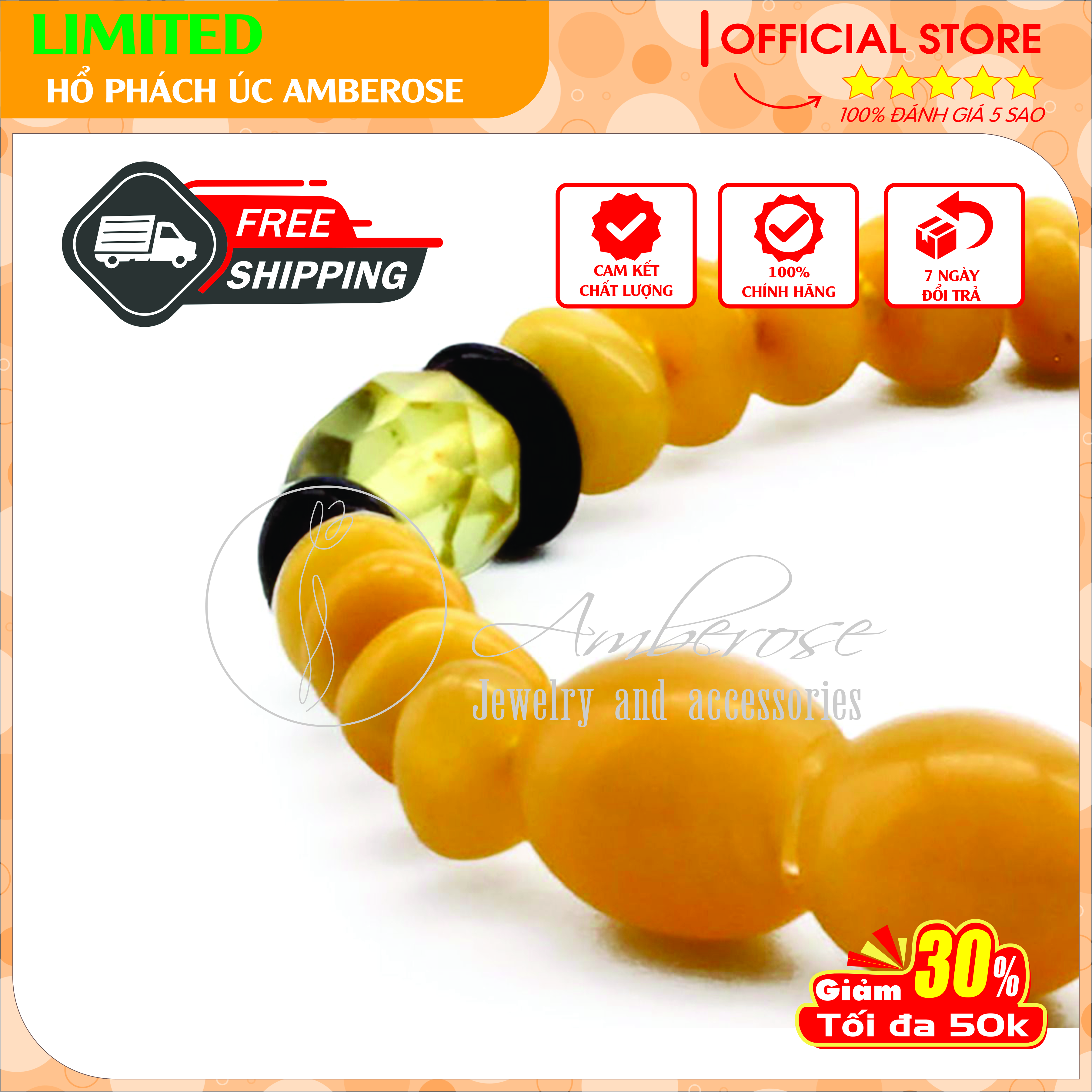 Bộ Vòng Hổ Phách Amber Úc Cho Bé 0 - 10 tuổi SABLMT7