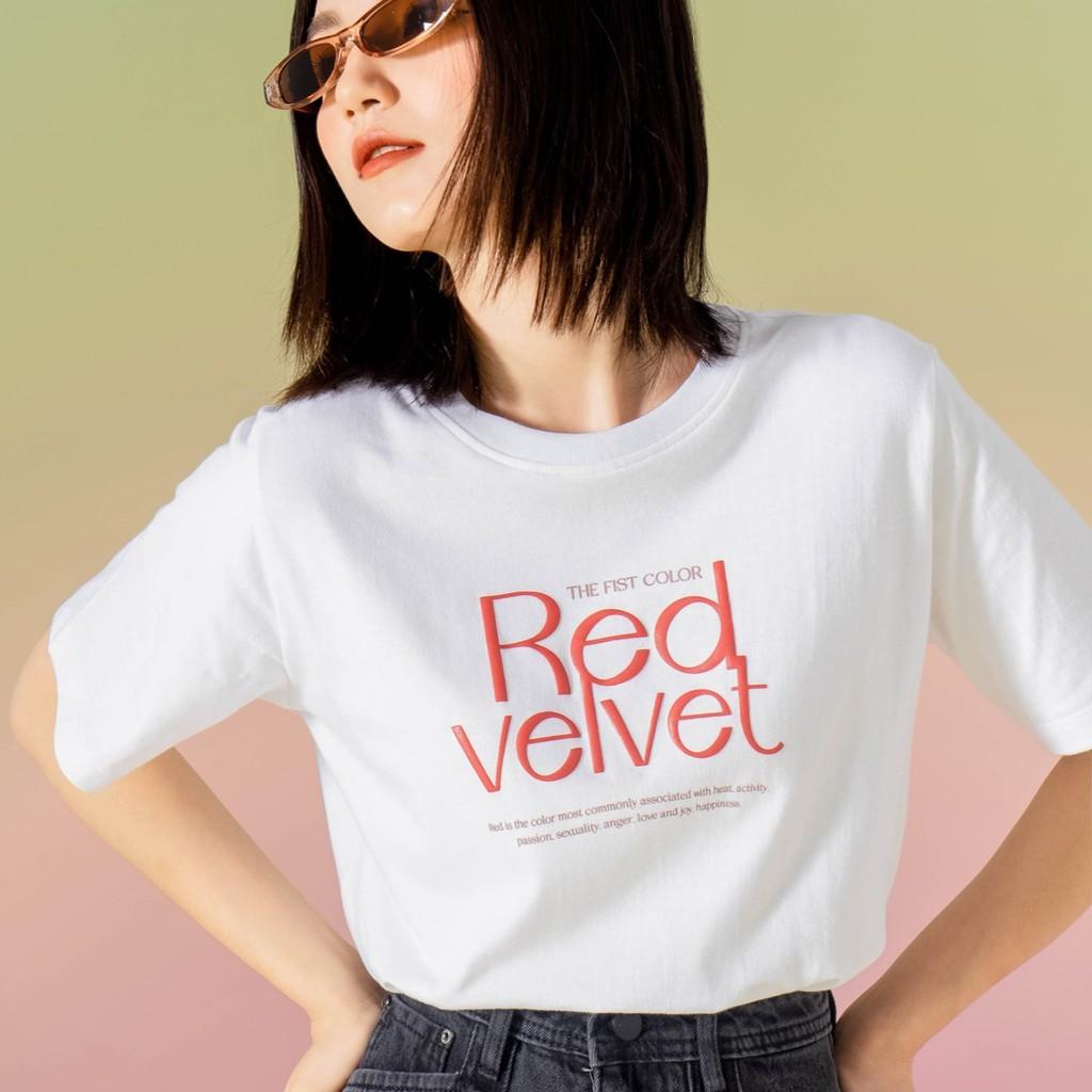 Áo thun tay lỡ Méo shop phông nữ cổ tròn cotton in chữ Redvelvet freesize form rộng