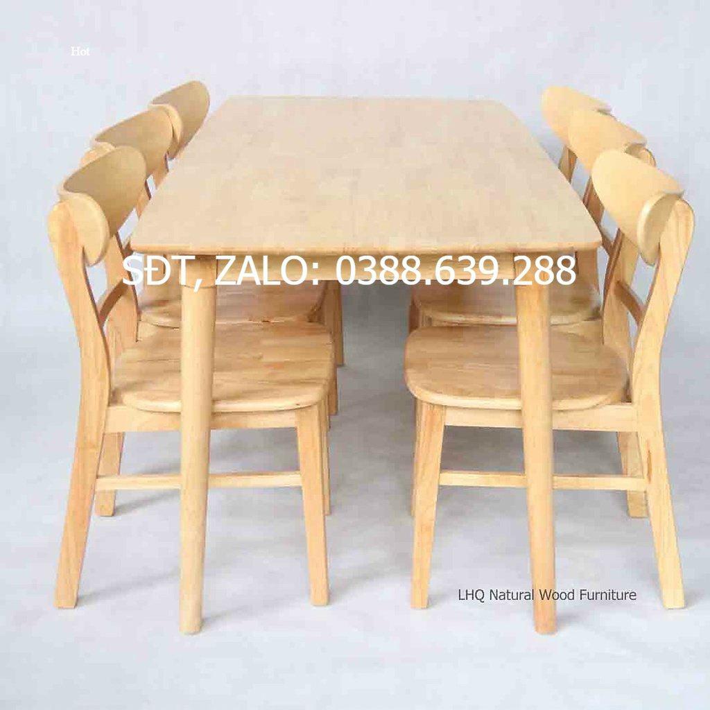 Bàn ghế ăn gỗ cao su (bàn 160cm chân tròn +6 ghế mango)