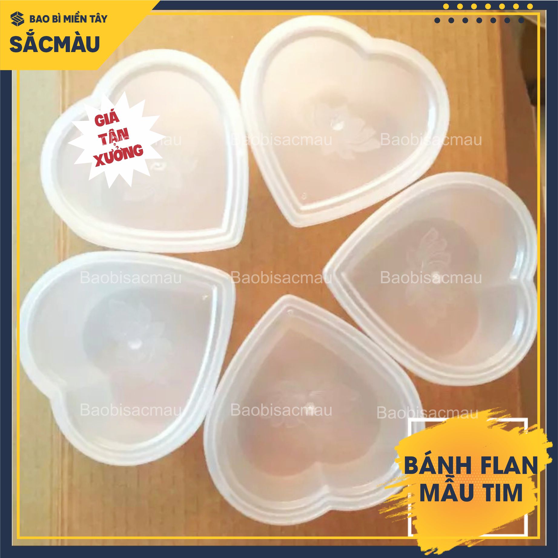 50 Khuôn nhựa làm bánh flan, rau câu, bánh da lợn hình trái tim kèm nắp đẹp mắt