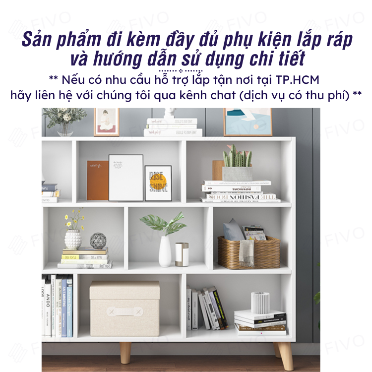 Kệ Sách Gỗ MDF FIVO FB60 (80 x 24 x 107cm) Thiết Kế Đơn Giản (Có Kèm Tấm Lưng) - Hàng Chính Hãng