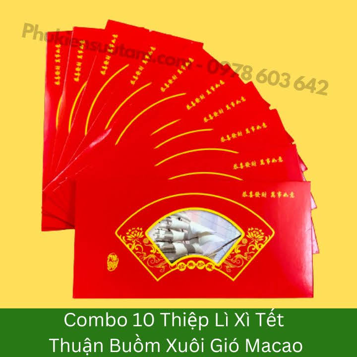 Combo 10 Thiệp Lì Xì Tết Thuận Buồm Xuôi Gió Macao, kích thước: 20cmx10cm, màu đỏ - SP005880