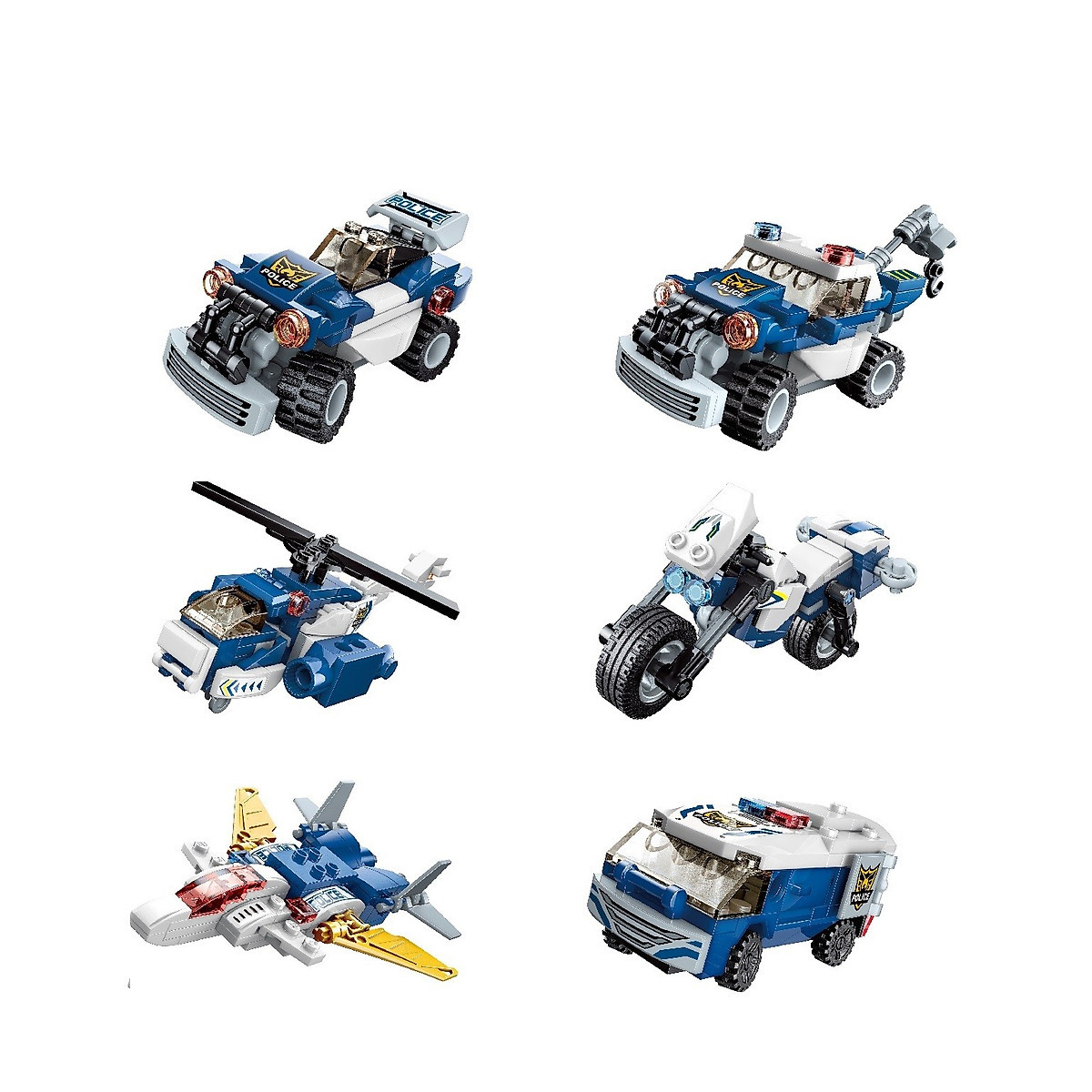 Hộp 6 bộ đồ chơi lắp ráp Robot biến hình - Phương tiện cảnh sát Qman 41104