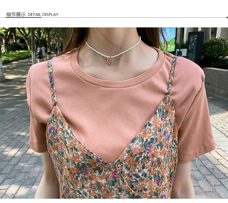Váy Bầu Công Sở Đi Biển Áo Ngắn Tay Cotton Thun Kèm Yếm 2 Dây Voan Hoa Cho Mùa Hè Lên Dáng Cực Xinh