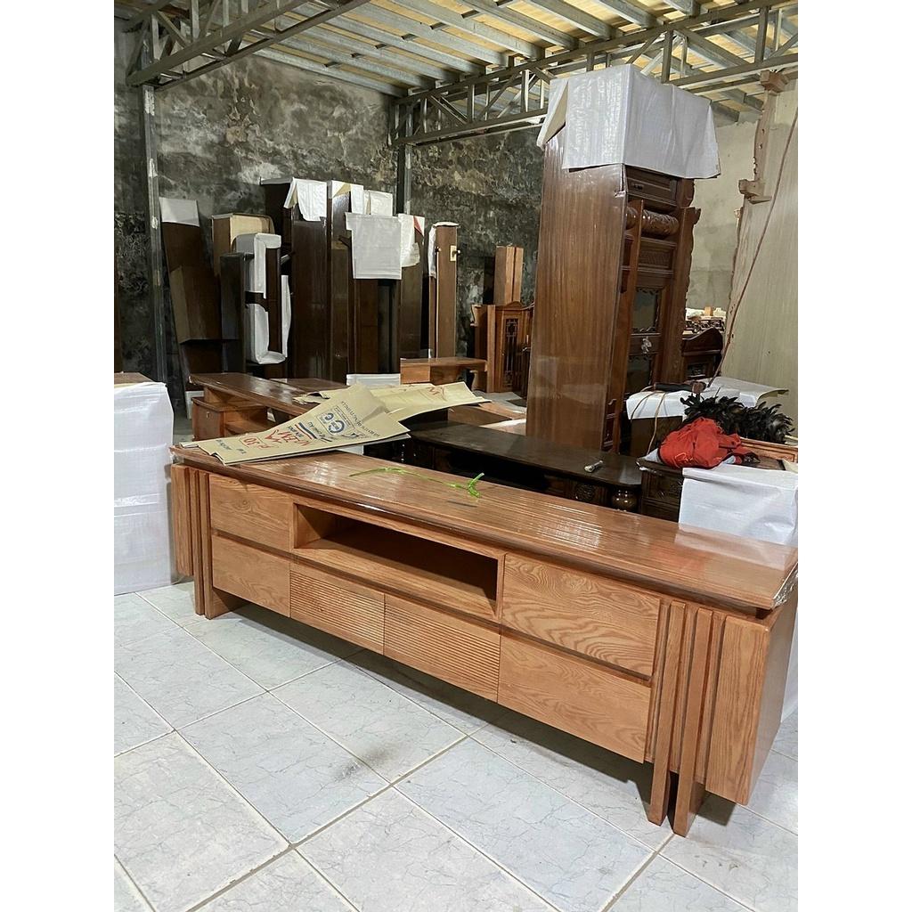 Kệ tivi nan ốp, gỗ sồi dài 2m, 2m2, 2m4