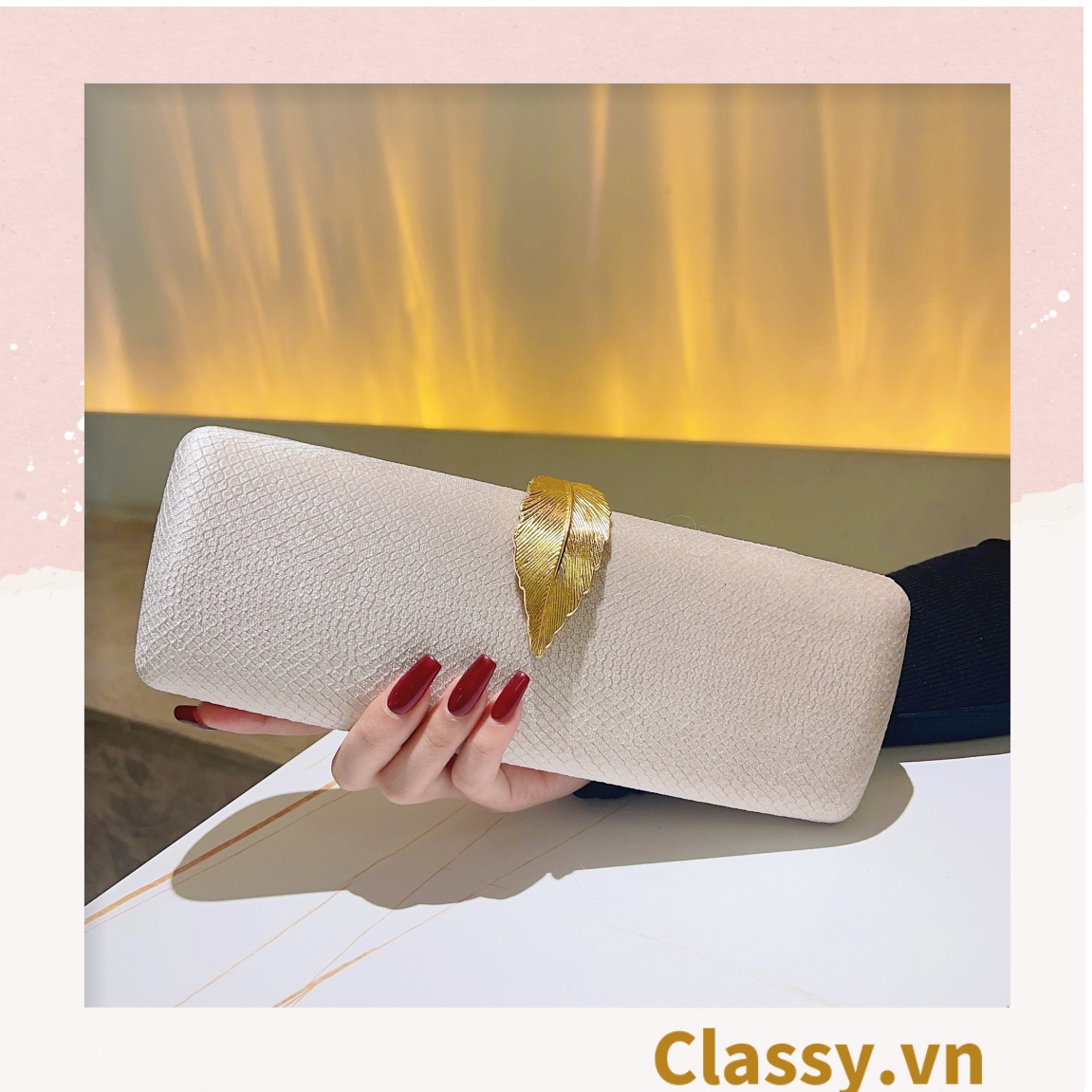 Cốp da rắn - Clutch da rắn khóa hình chiếc lá đi tiệc siêu sang Dài 25 X rộng 8 CM, đựng vừa điện thoại, son môi