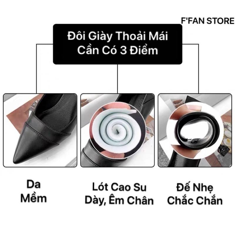 Giày Gót Nhọn (Da THẬT) Da Mềm Như Bún Cao Gót Công Sở Văn Phòng Nữ Vạt Ngang FFAN STORE