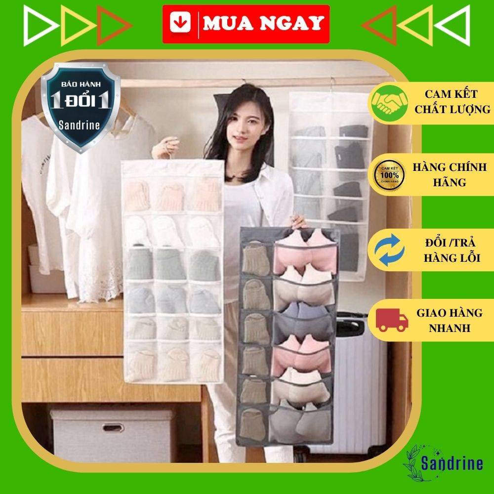 Túi Đựng Đồ Lót, Tất Vớ - Túi Có 2 Mặt Với 30 Ngăn Và Móc Treo Lên Tủ - Chống Ẩm, Chống Bụi - Hàng Chính Hãng - Giao Màu Ngẫu Nhiên