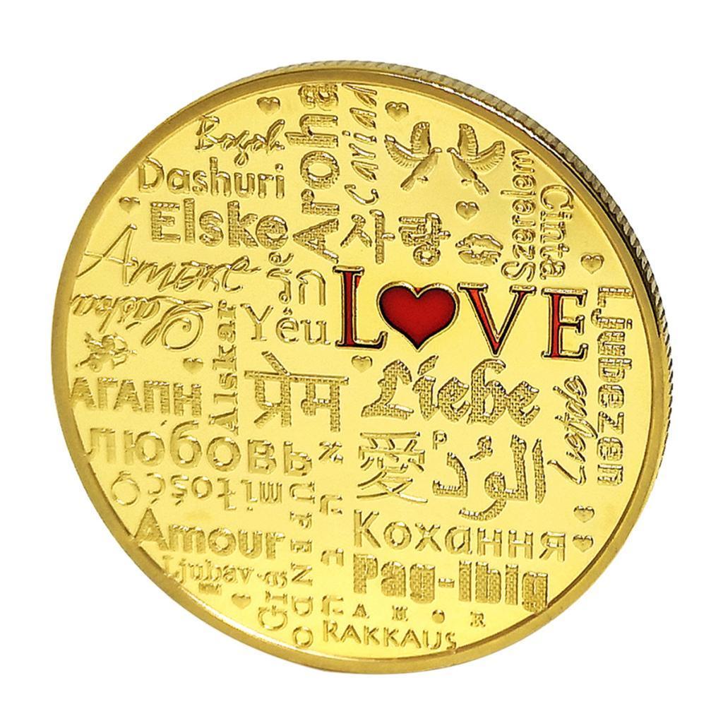 Commemorative Coin, Love Pattern In Multilanguage, Expression Love In World Language Gift For Christmas Wedding Valentine's Day In Gold