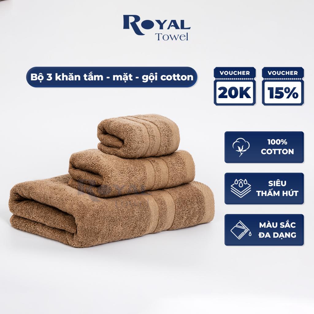 Bộ 3 khăn tắm mặt gội với sợi bông cotton dày thấm hút tốt, không đổ lông, không ra màu