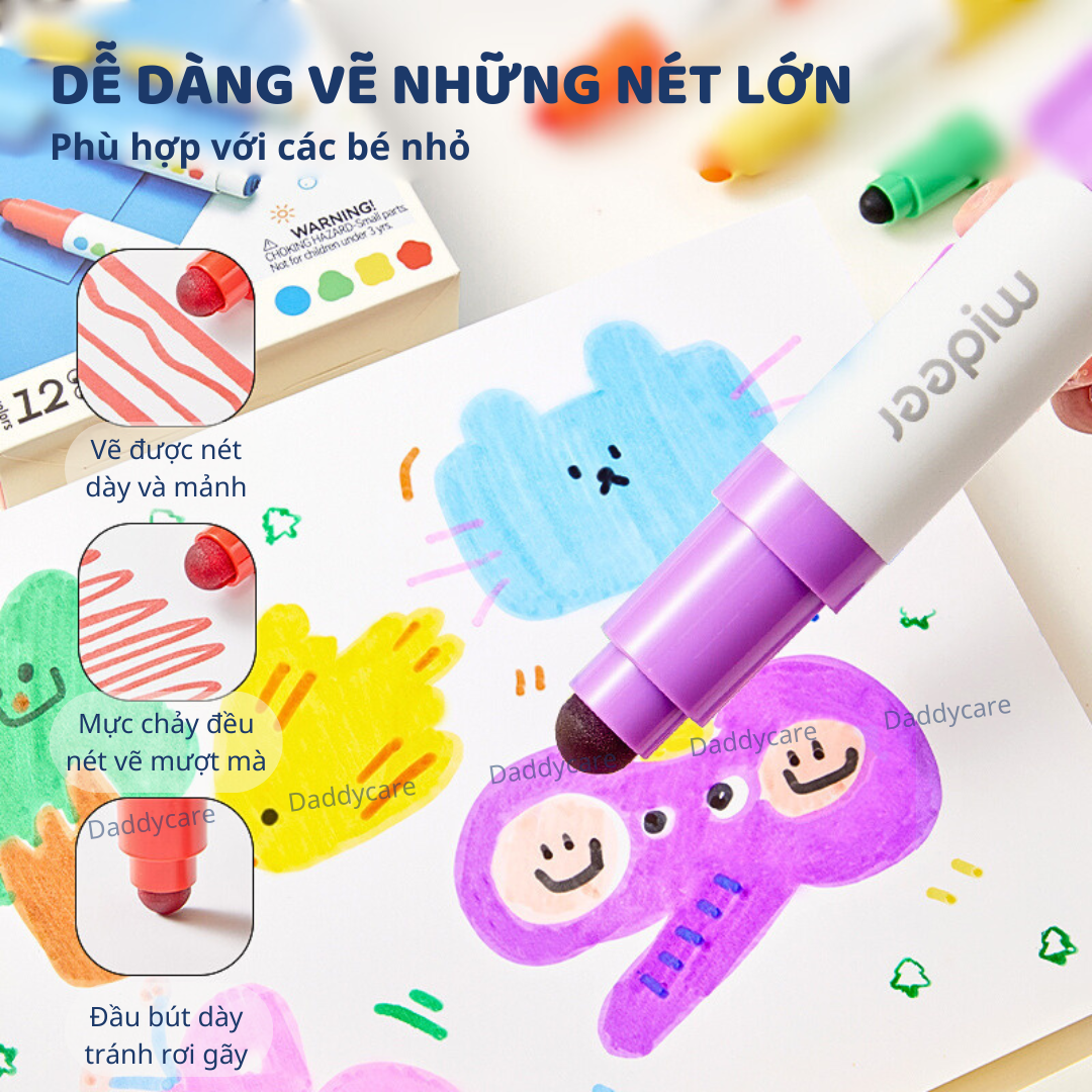 Bút màu chấm tròn mideer Round-Tip Stamper Washable Marker, bút highlight 2 đầu cho bé 2,3,4,5,6 tuổi